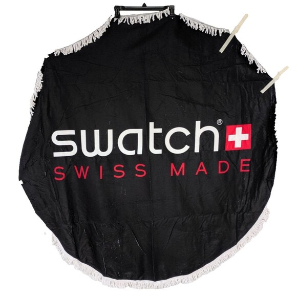 Swatch Swiss Made Black Round Towel With Fringe Swag Gift New - Picture 1 of 6